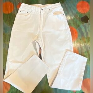 Vtg 80s Lee Mom Jeans Womens Off-White Cream Tapered High Rise Made In USA  14M